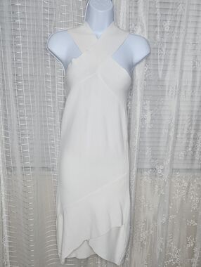 White Guess Y2k Sexy Bandage Halter Asymmetrical Faux Wrap Mini Dress SzXS